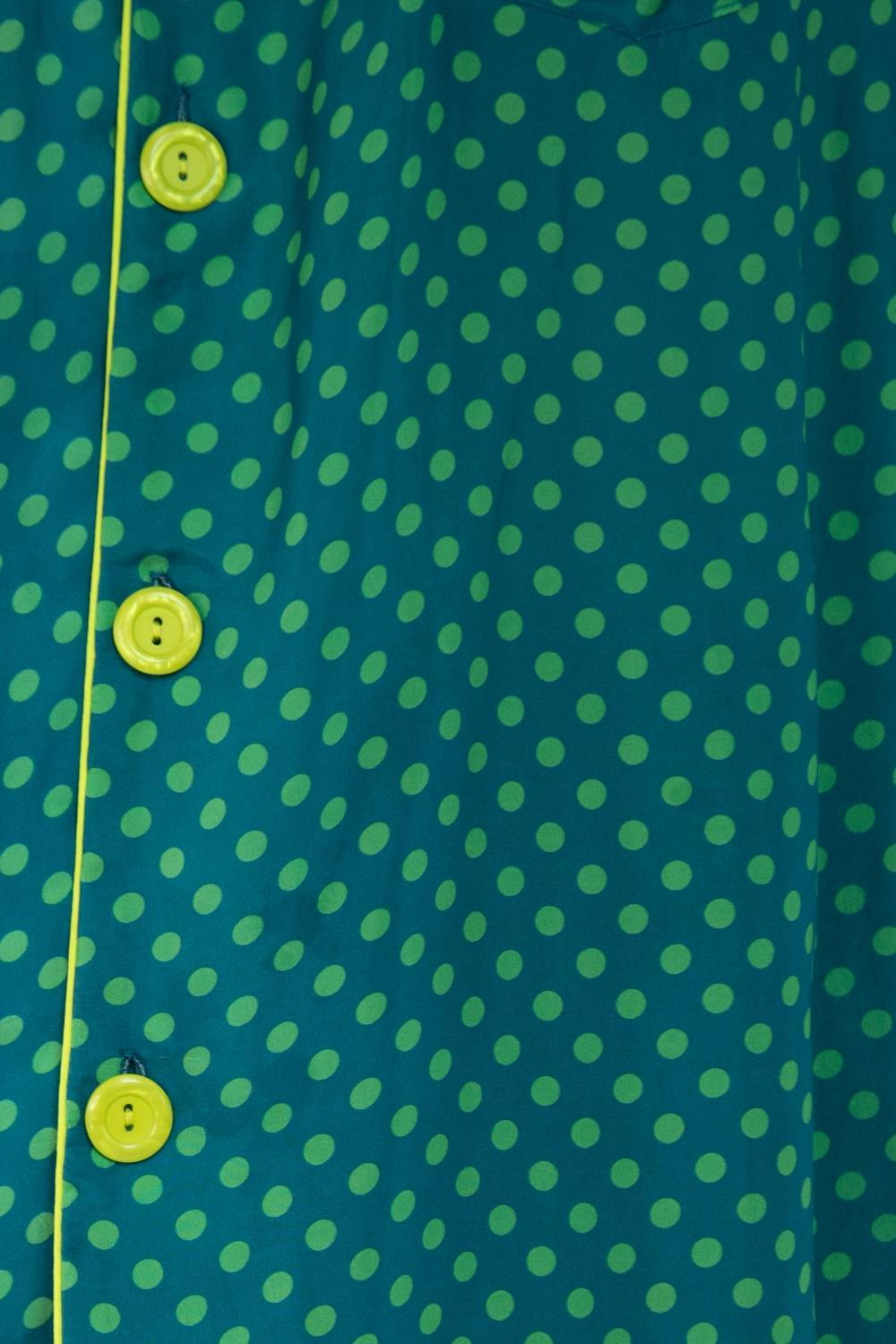 Morphew Collection Sea Green Polka Dot Print Cold Rayon Bias Draw String Pajamas For Sale 6