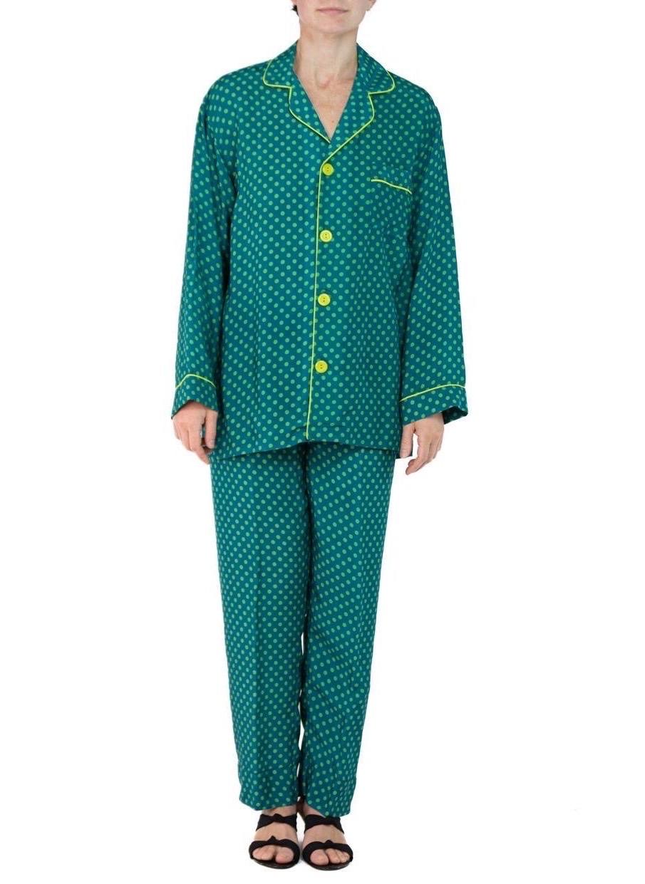 Morphew Collection Sea Green Polka Dot Print Cold Rayon Bias Draw String Pajamas
MORPHEW COLLECTION is made entirely by hand in our NYC Ateliér of rare antique materials sourced from around the globe. Our sustainable vintage materials represent over