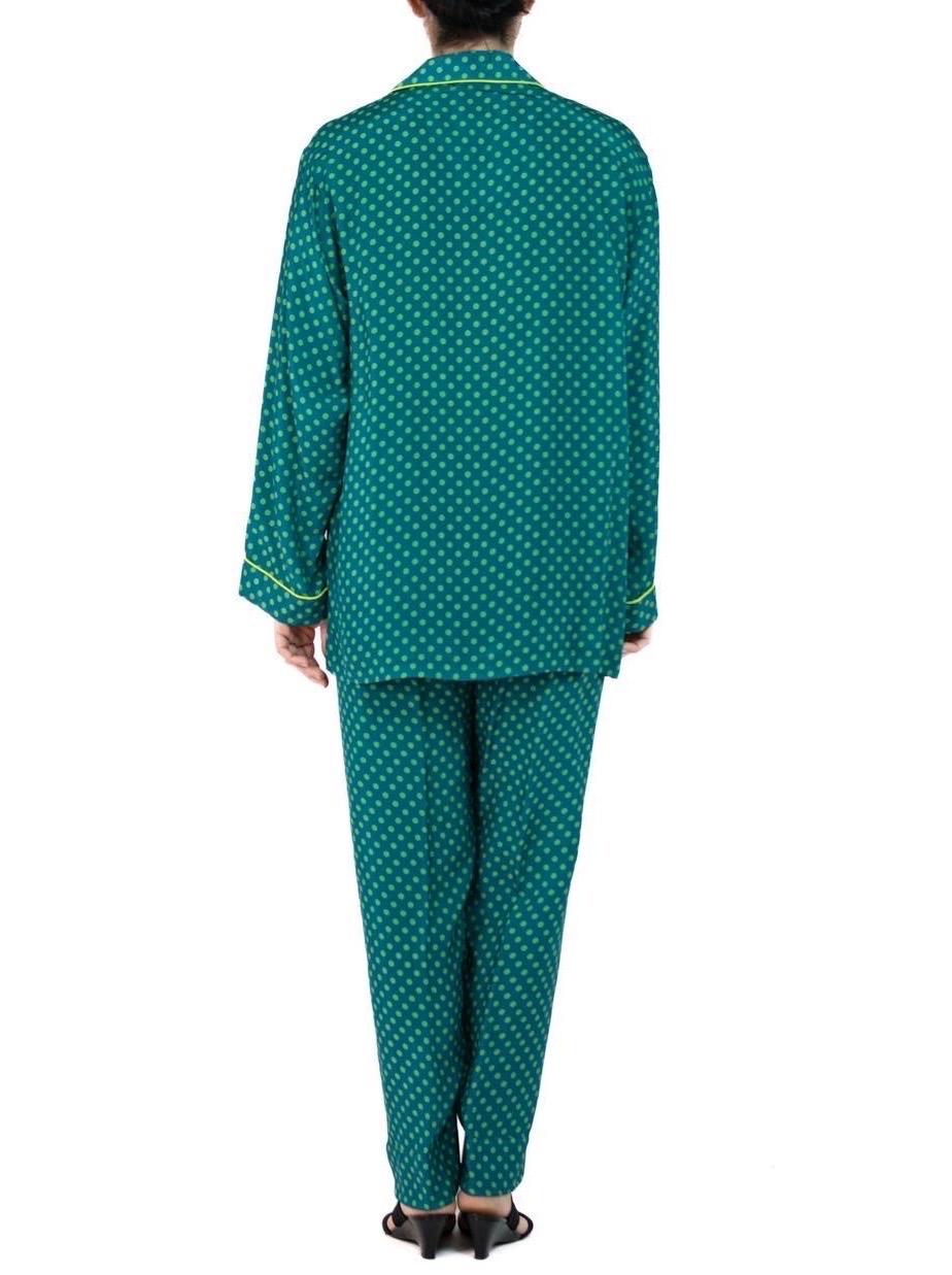 Morphew Collection Sea Green Polka Dot Print Cold Rayon Bias Draw String Pajamas For Sale 3