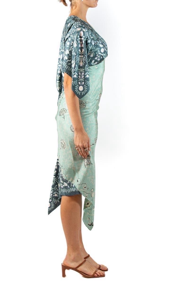 Women's Morphew Collection Seafoam Green & Blue Silk Twill 2-Scarf Dress For Sale