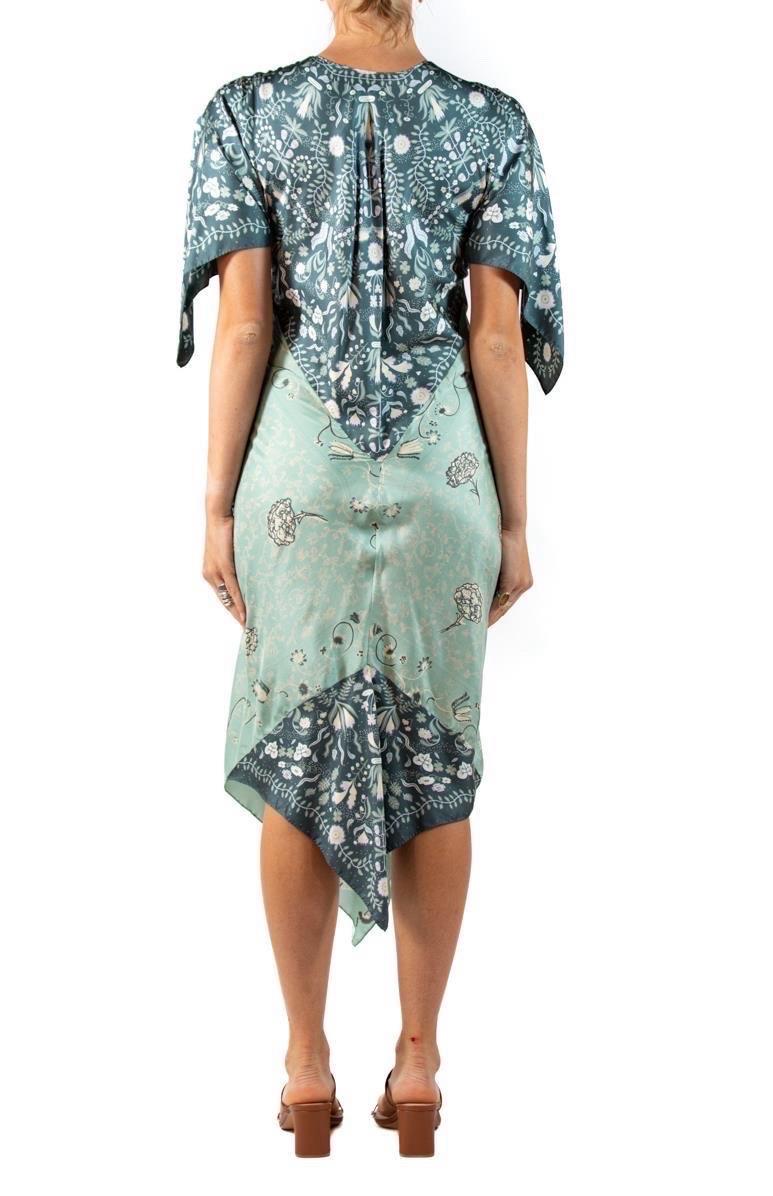 Morphew Collection Seafoam Green & Blue Silk Twill 2-Scarf Dress For Sale 2