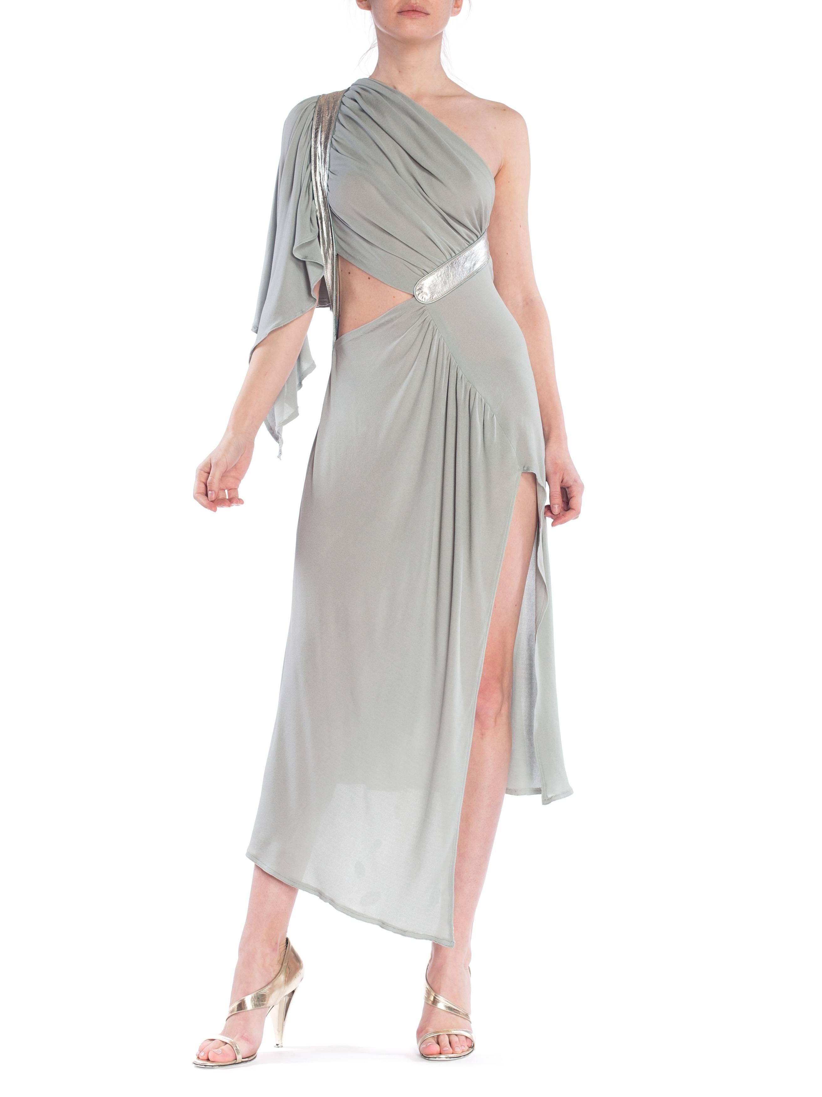 Women's MORPHEW COLLECTION Seafoam Grey Silk Jersey Draped Cut-Out Cocktail Dress