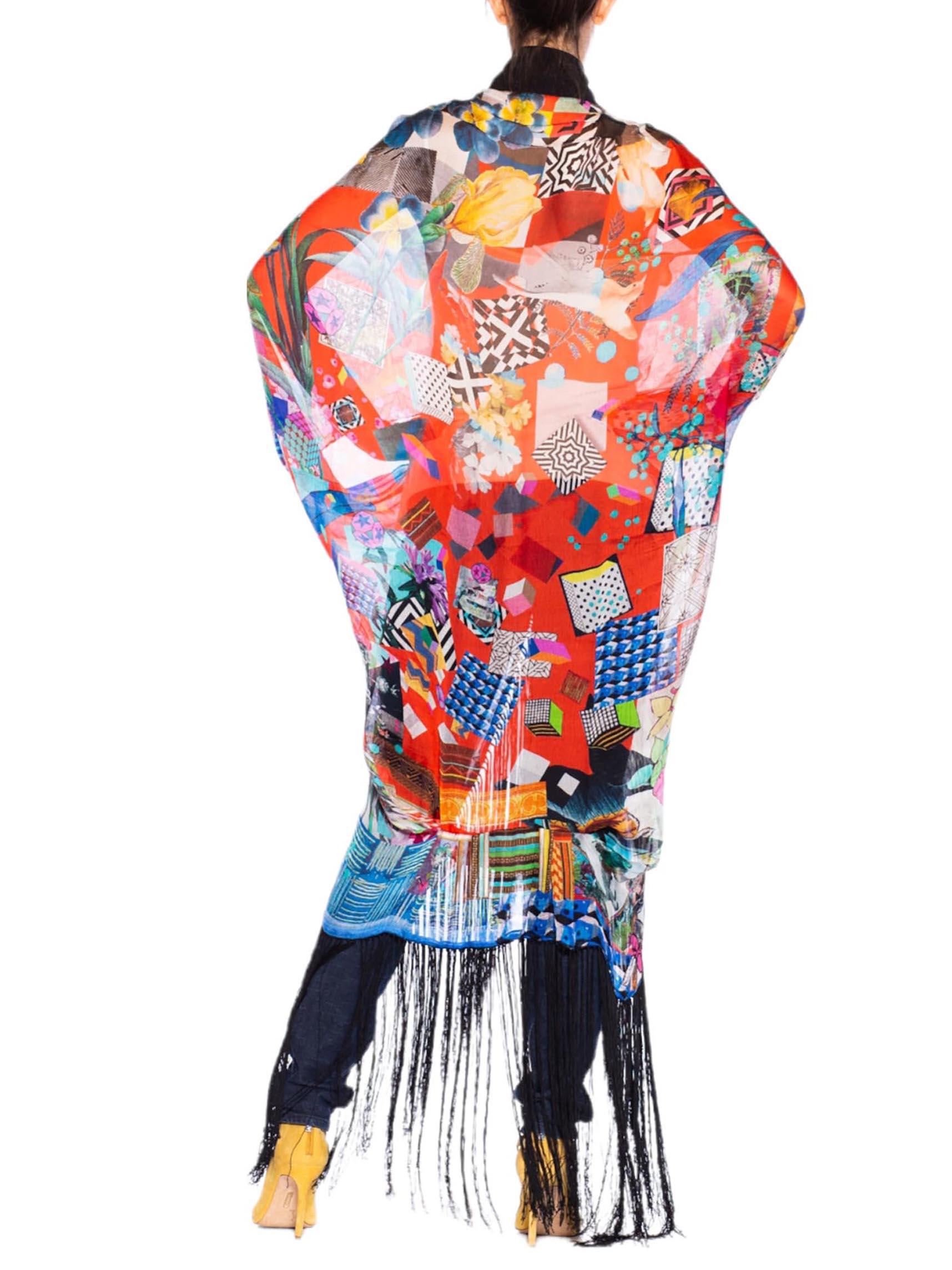 MORPHEW COLLECTION Silk Chiffon Christian Lacroix Cocoon With Fringe In Excellent Condition In New York, NY