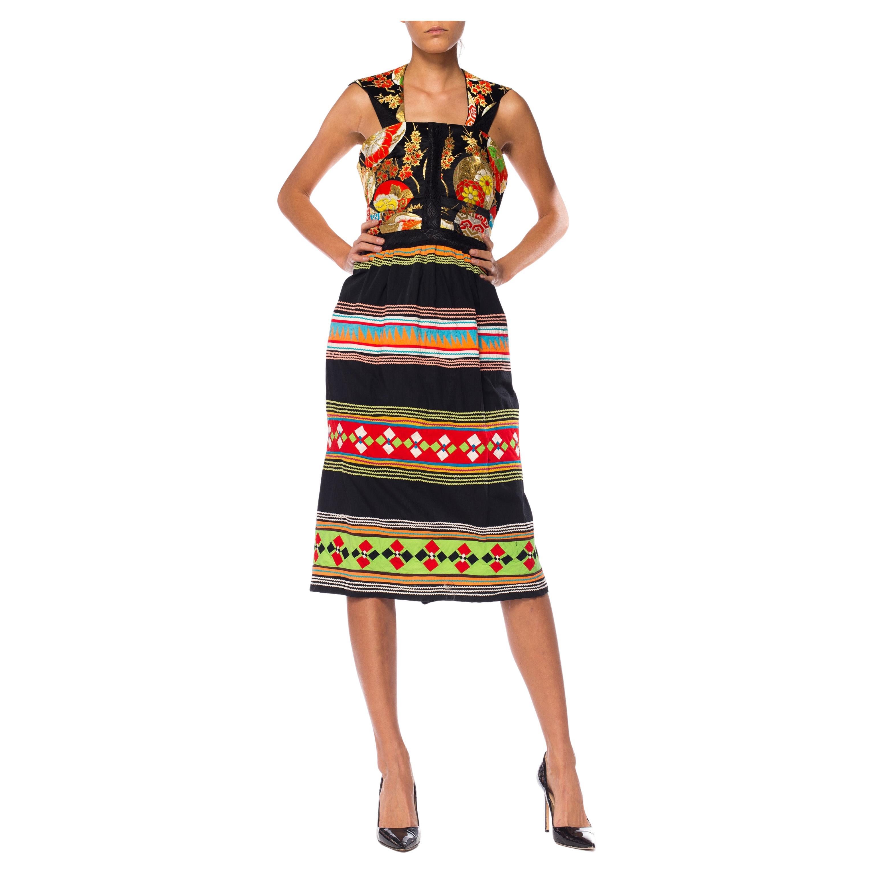 MORPHEW COLLECTION Silk & Cotton Dress Made From Japanese Obi Brocade Seminole For Sale