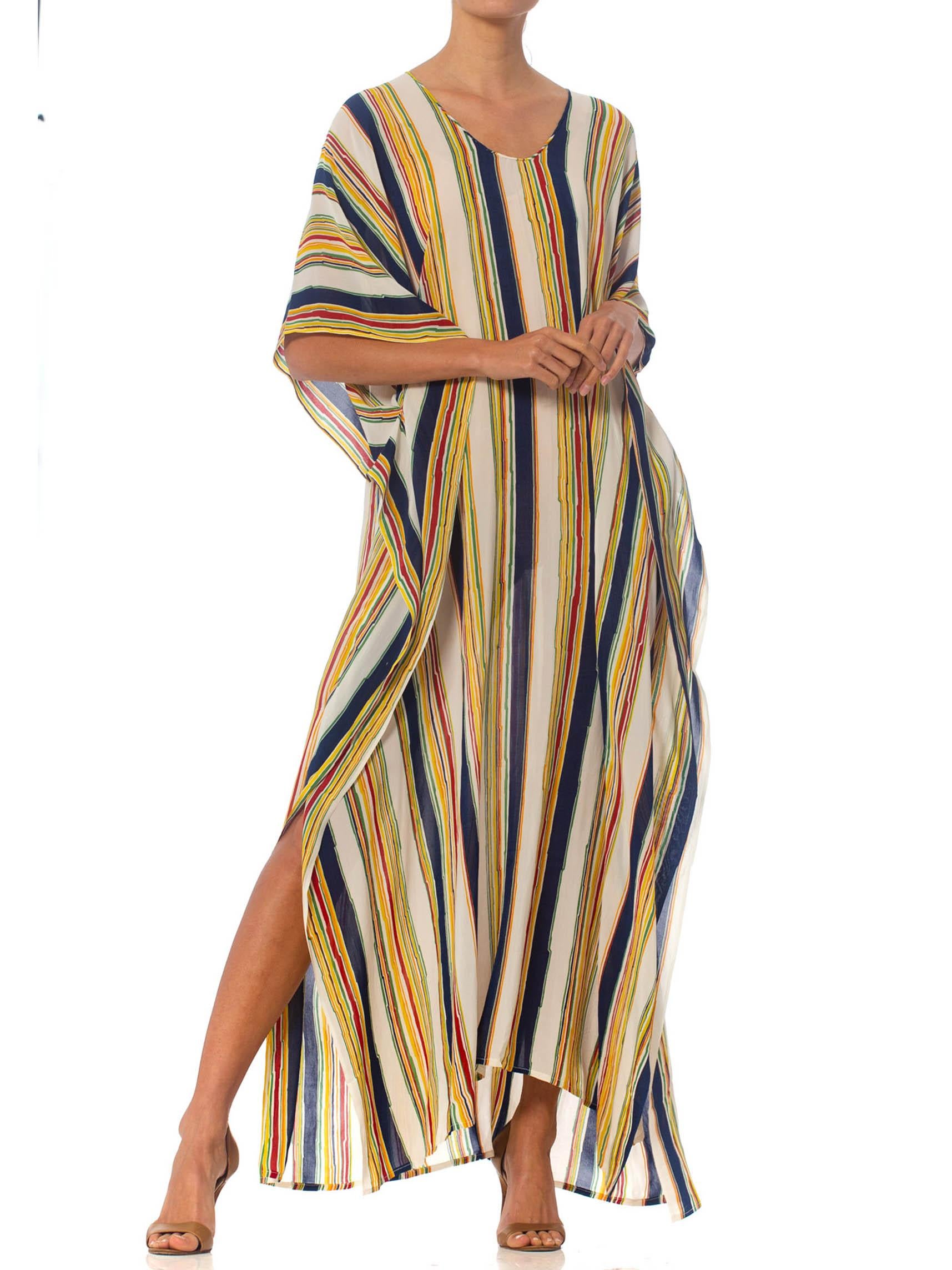 MORPHEW COLLECTION Silk Crepe De Chine Kaftan Made From Vintage 70S Striped Fabric