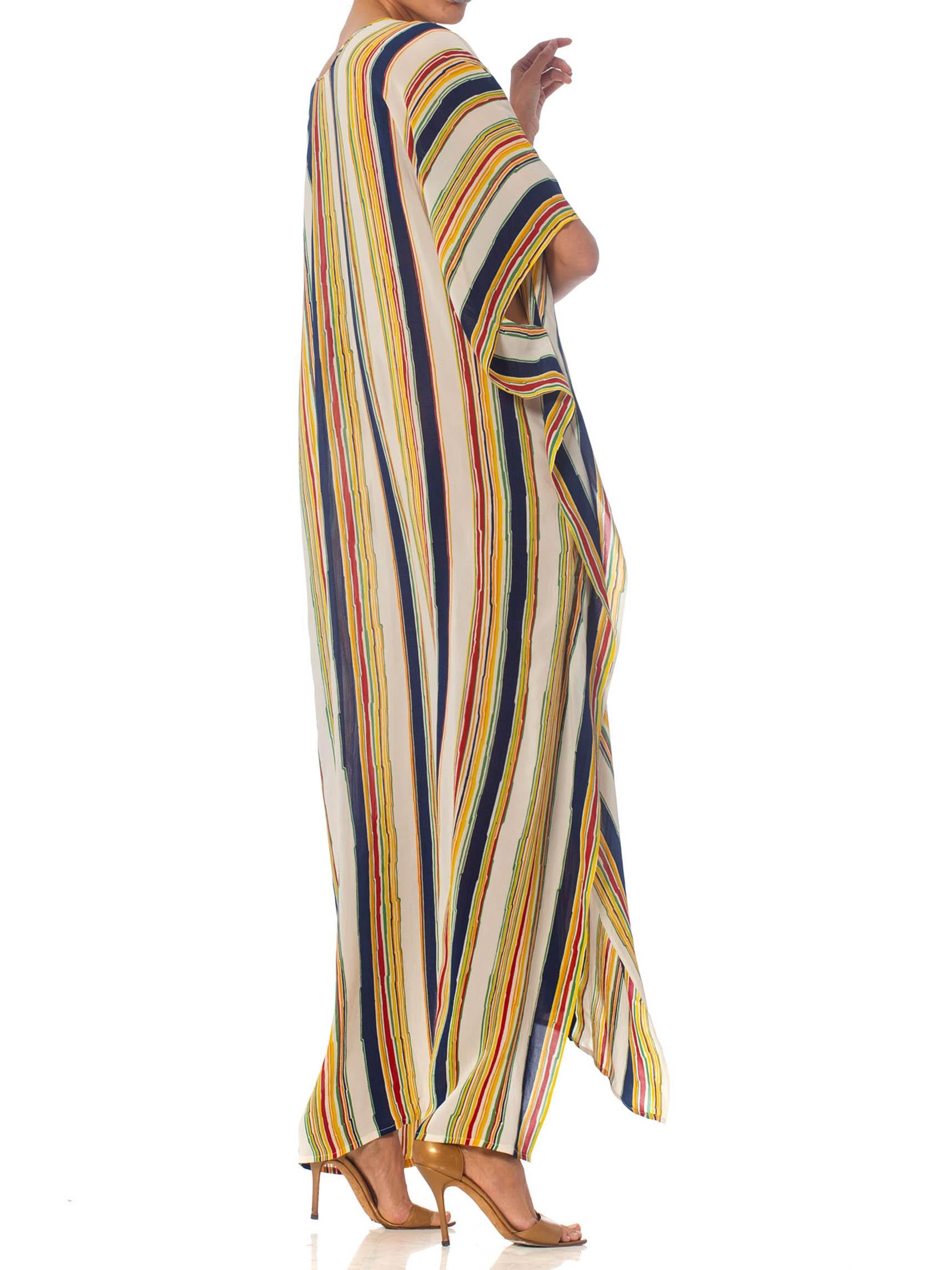 MORPHEW COLLECTION Silk Crepe De Chine Kaftan Made From Vintage 70S Striped Fab In Excellent Condition In New York, NY