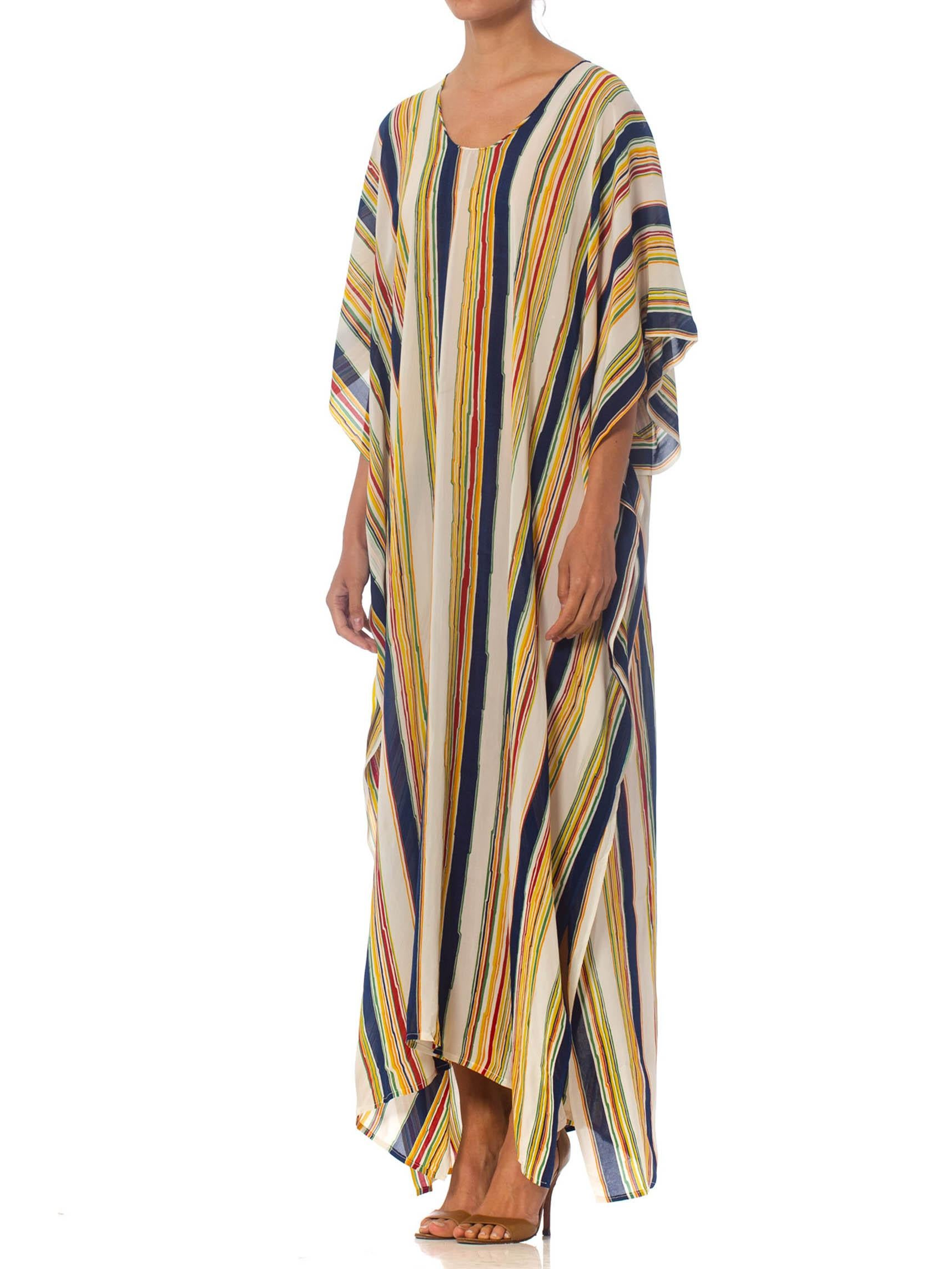 MORPHEW COLLECTION Silk Crepe De Chine Kaftan Made From Vintage 70S Striped Fab 1