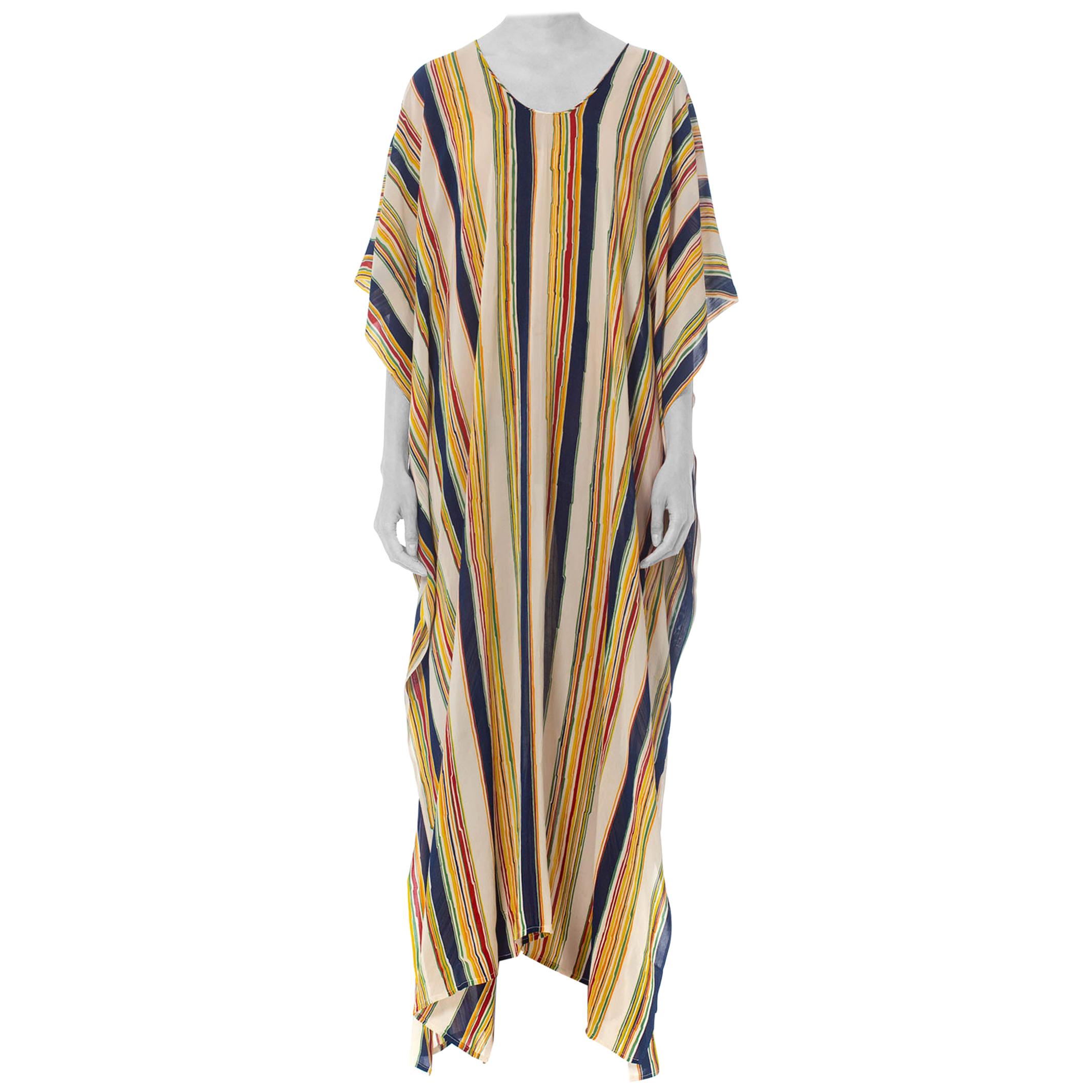 MORPHEW COLLECTION Silk Crepe De Chine Kaftan Made From Vintage 70S Striped Fab