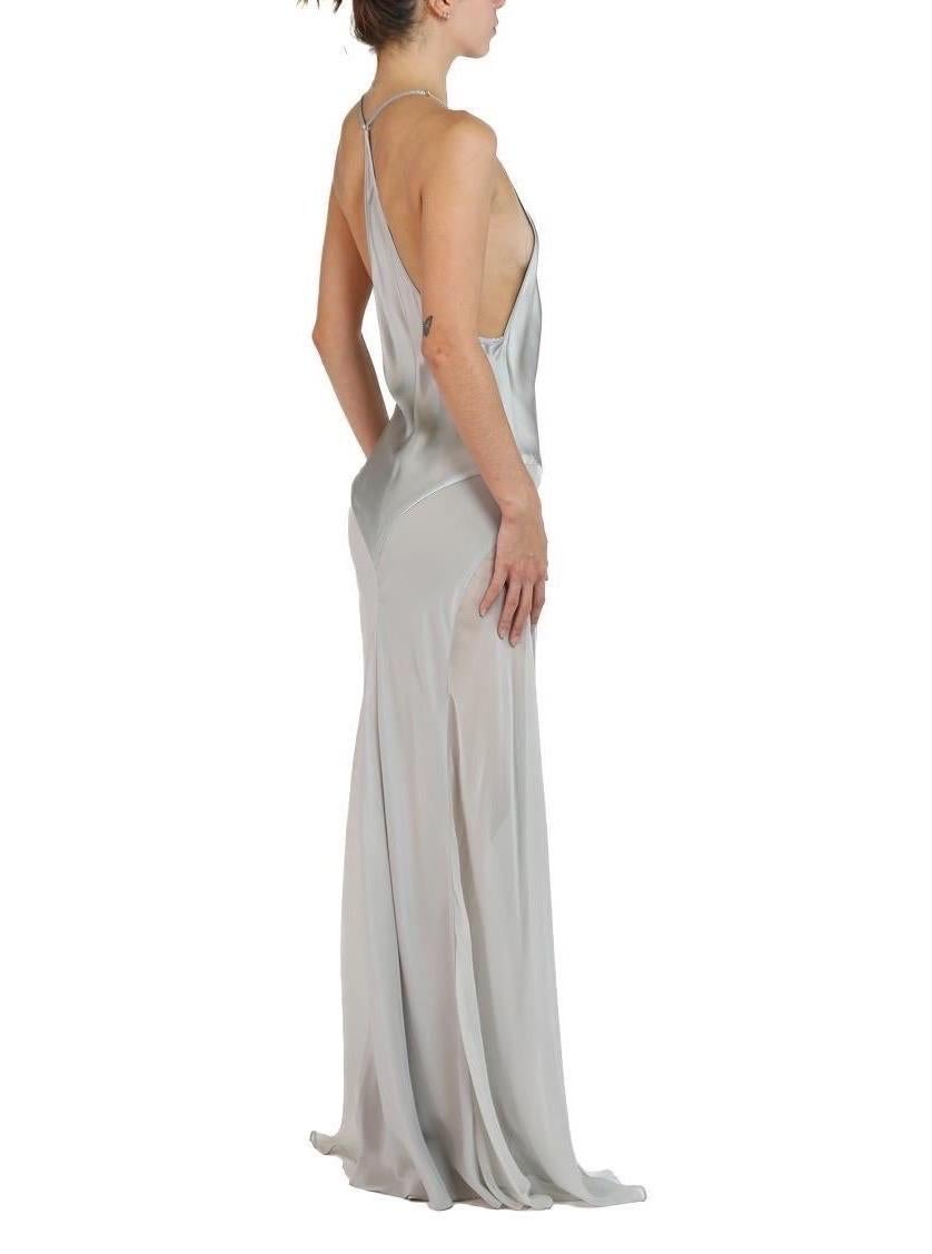 Women's Morphew Collection Silver Silk Charmeuse Bias Cut Slip Gown For Sale