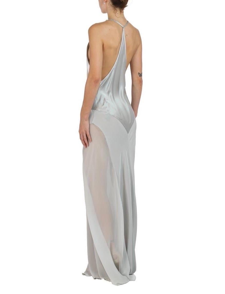 Morphew Collection Silver Silk Charmeuse Bias Cut Slip Gown For Sale 1