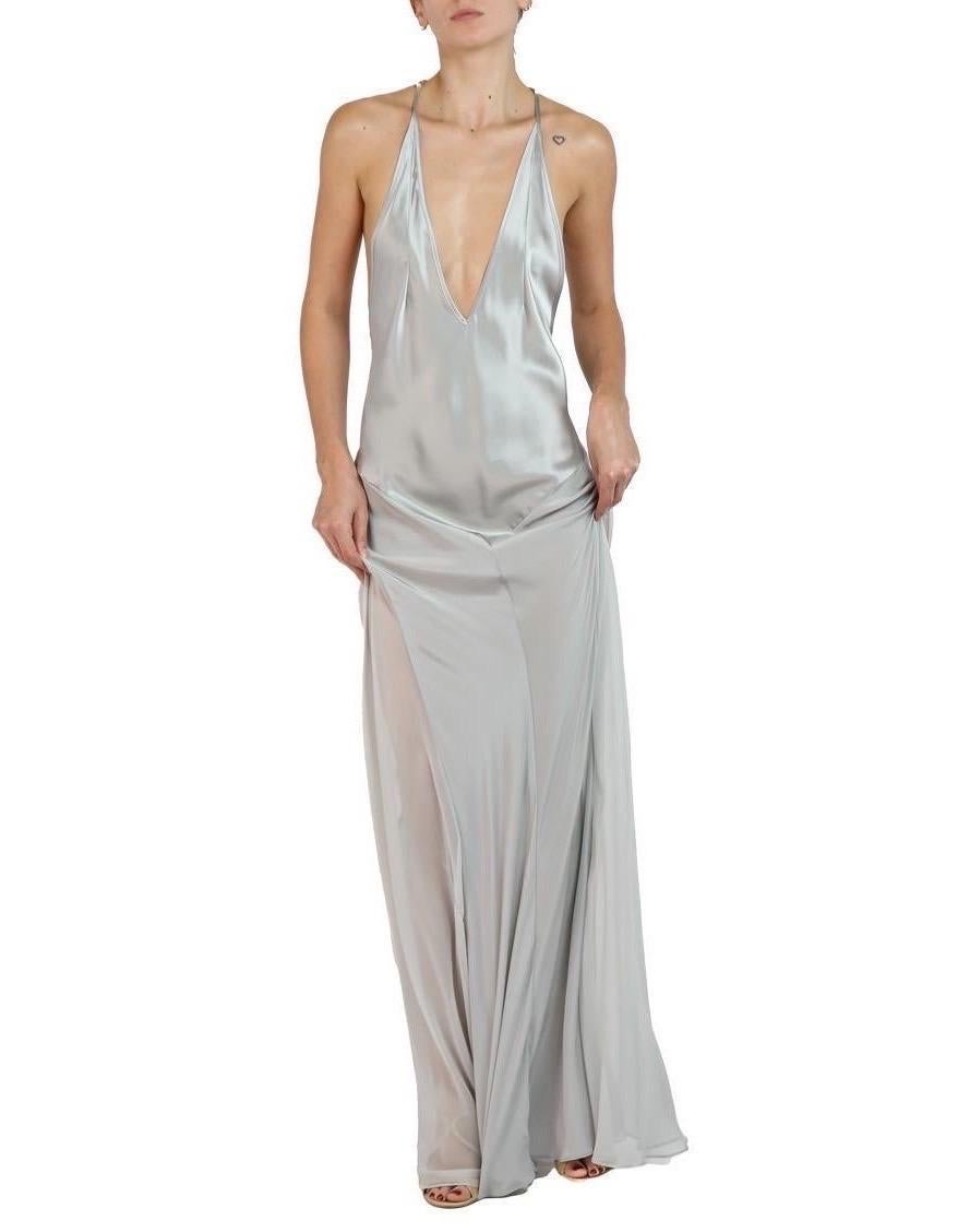 Morphew Collection Silver Silk Charmeuse Bias Cut Slip Gown For Sale 2