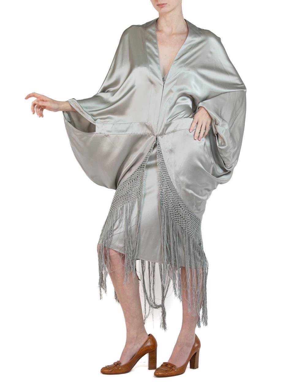 MORPHEW COLLECTION Silver Silk Charmeuse Cocoon With Fringe For Sale 6