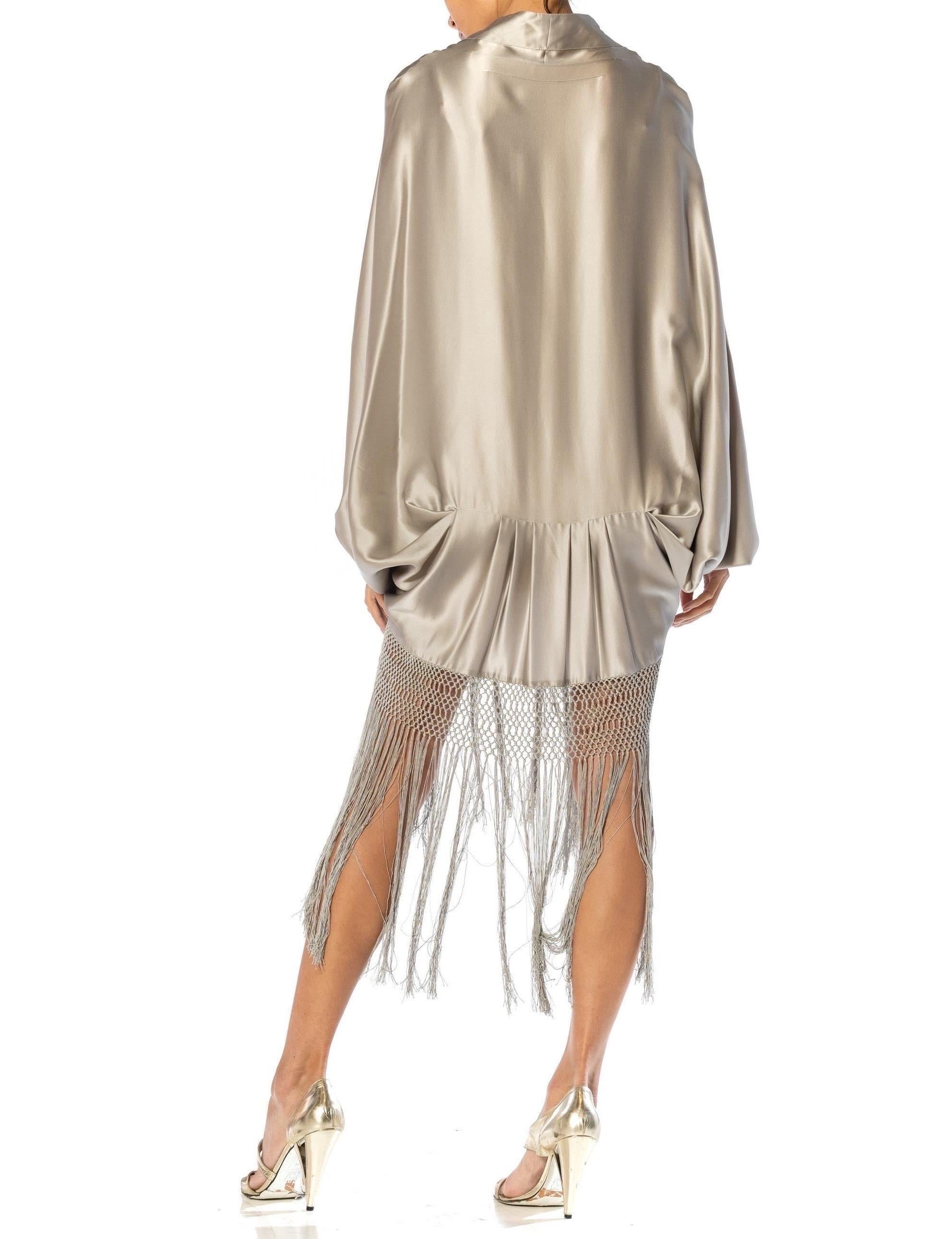 MORPHEW COLLECTION Silver Silk Charmeuse Cocoon With Fringe For Sale 8