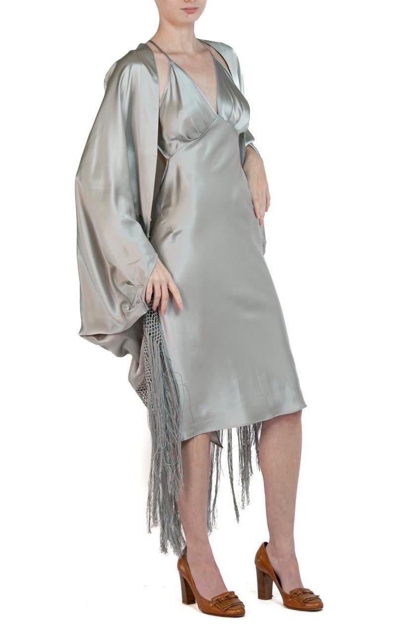 Women's MORPHEW COLLECTION Silver Silk Charmeuse Cocoon With Fringe For Sale