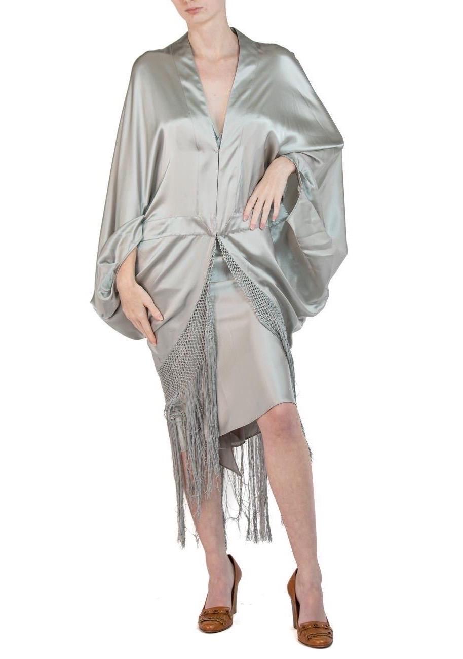 MORPHEW COLLECTION Silver Silk Charmeuse Cocoon With Fringe For Sale 1