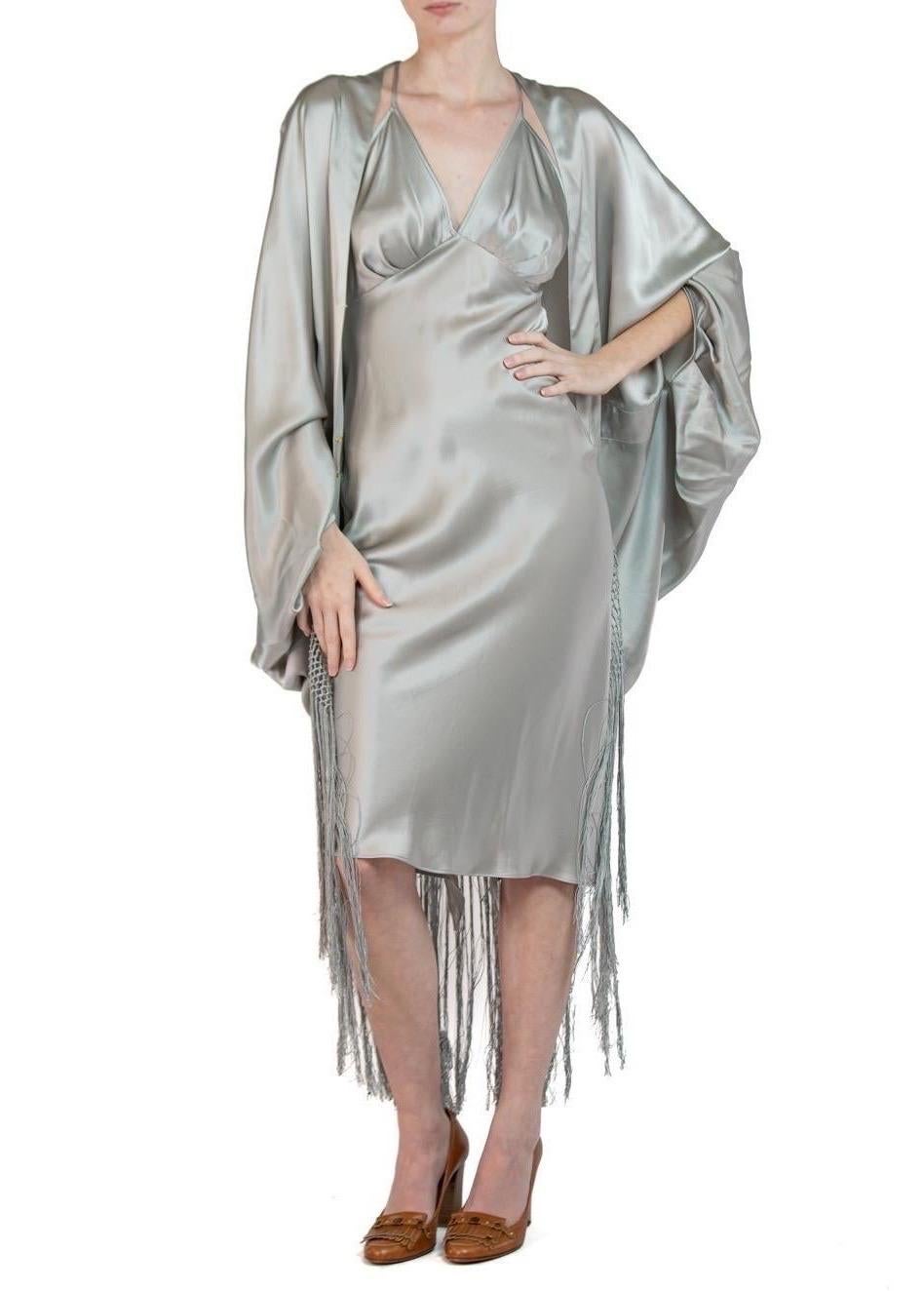 MORPHEW COLLECTION Silver Silk Charmeuse Cocoon With Fringe For Sale 2