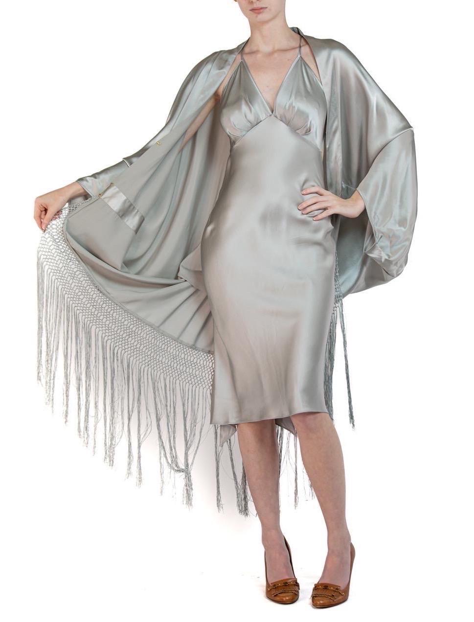 MORPHEW COLLECTION Silver Silk Charmeuse Cocoon With Fringe For Sale 3