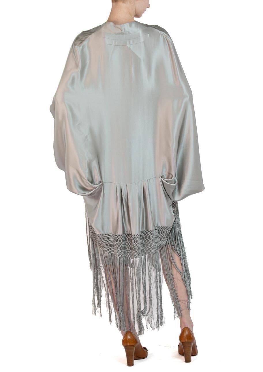 MORPHEW COLLECTION Silver Silk Charmeuse Cocoon With Fringe For Sale 4