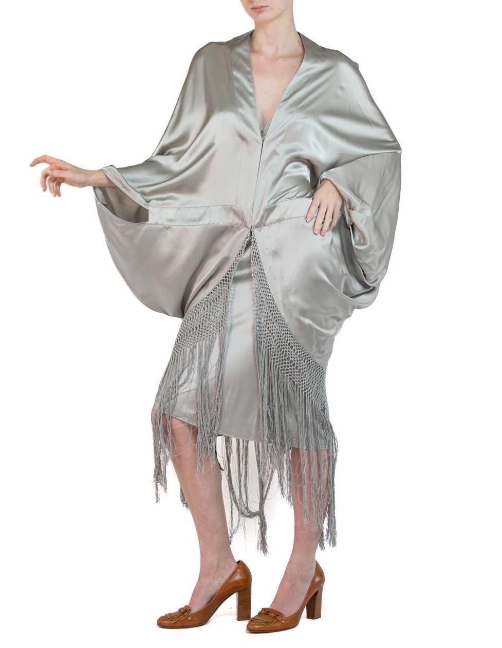 MORPHEW COLLECTION Silver Silk Charmeuse Cocoon With Fringe For Sale 5
