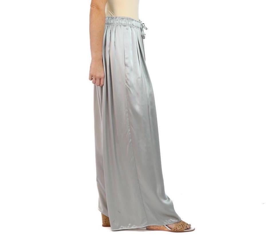 Morphew Collection Silver Silk Charmeuse Oversized Box Pleat Pants In Excellent Condition For Sale In New York, NY