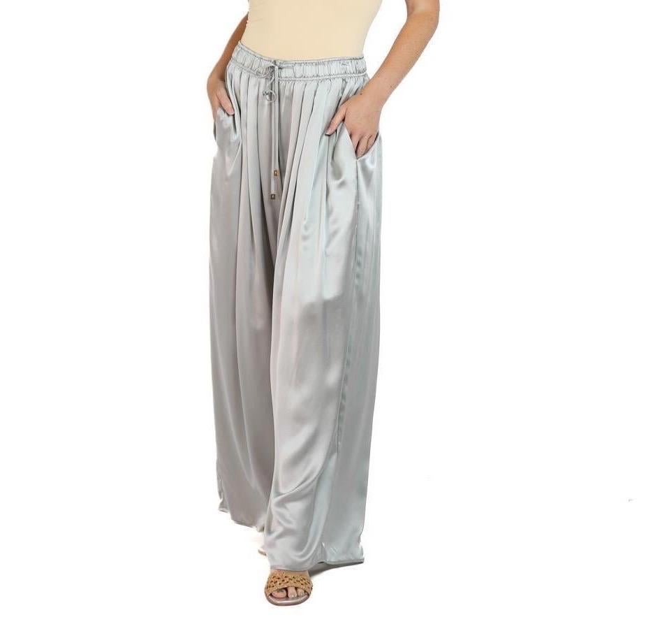 Morphew Collection Silver Silk Charmeuse Oversized Box Pleat Pants For Sale 2