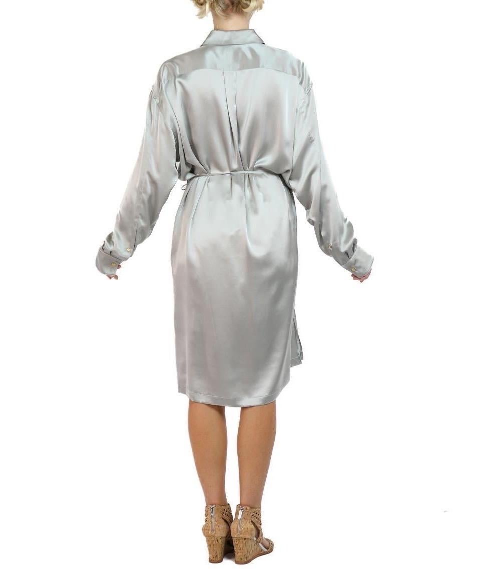 Morphew Collection Silver Silk Charmeuse Oversized Button Down Shirt Dress For Sale 6