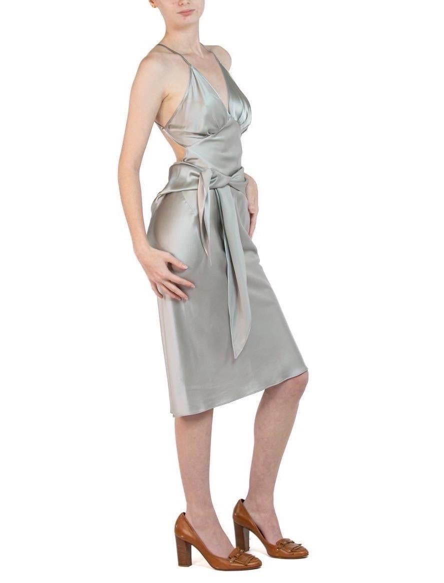 MORPHEW COLLECTION Silver Silk Charmeuse Sagittarius Dress In Excellent Condition For Sale In New York, NY