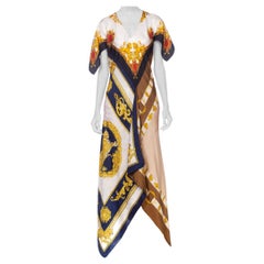 MORPHEW COLLECTION Status Print Bias Cut Kaftan Dress Made From 1980'S Silk Sca