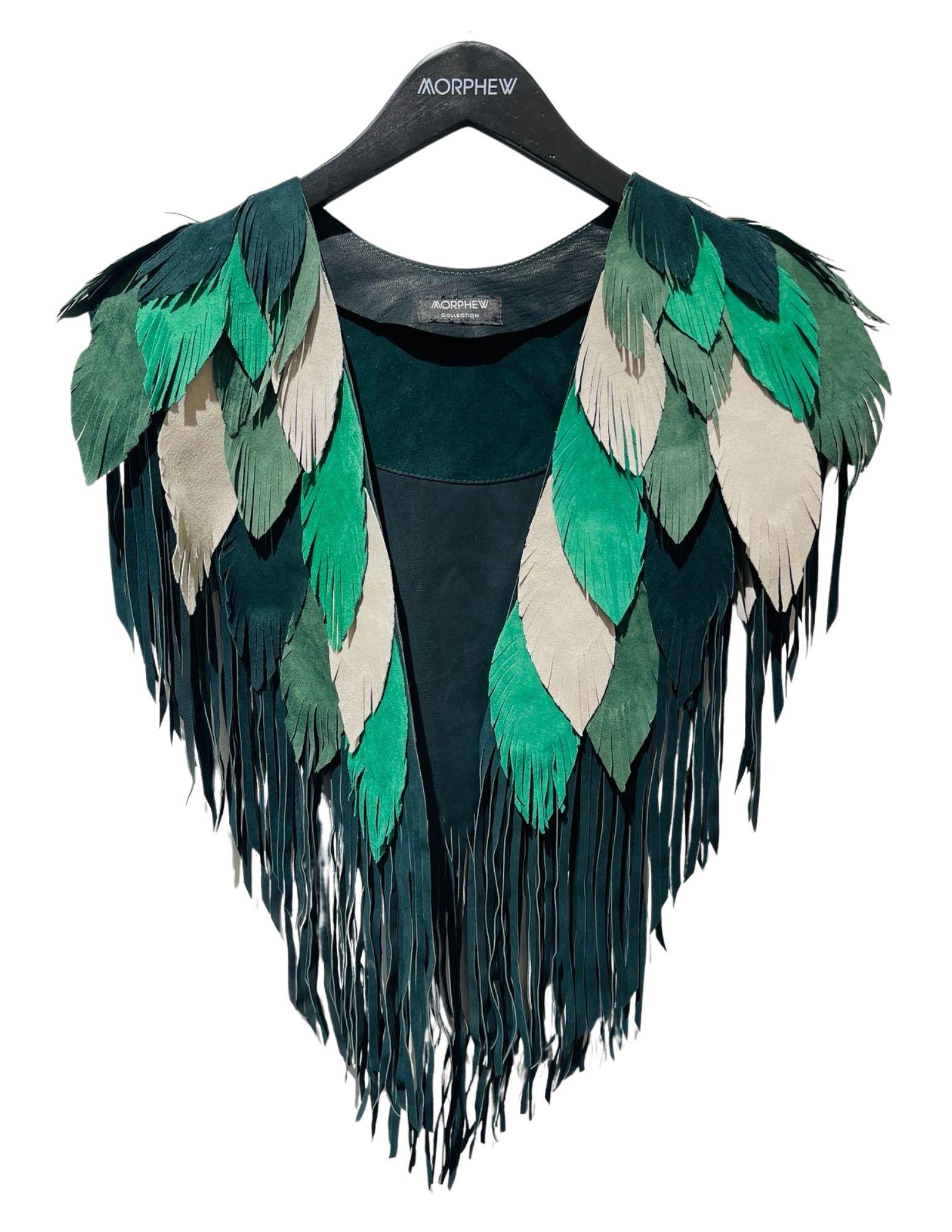 Women's or Men's Morphew Collection St.Patricks Suede Fringe Feather Leather Cape For Sale