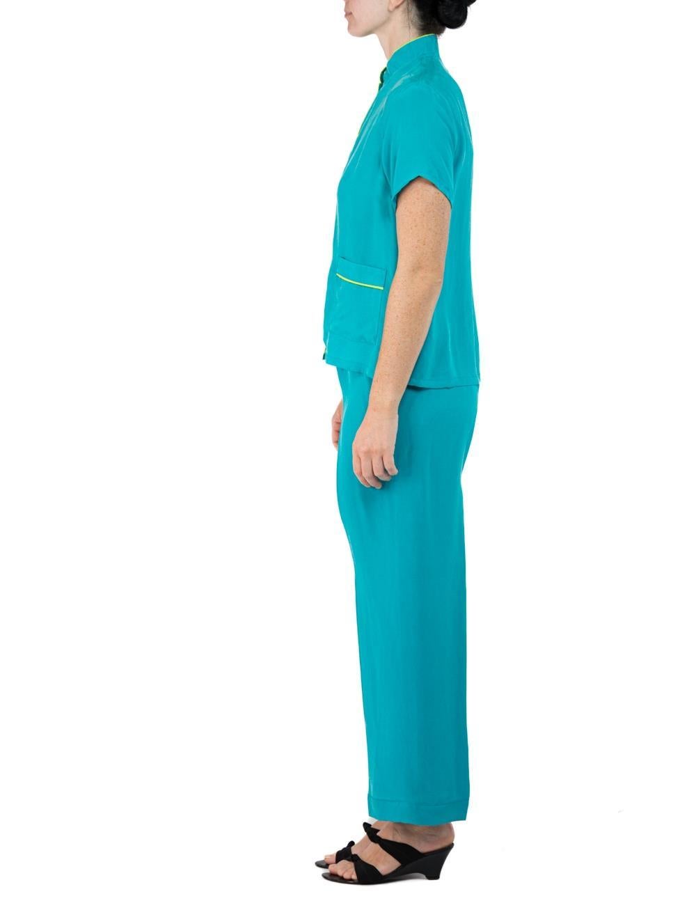 Morphew Collection Teal & Neon Yellow Trim Cold Rayon Bias Pajamas Master Medium
MORPHEW COLLECTION is made entirely by hand in our NYC Ateliér of rare antique materials sourced from around the globe. Our sustainable vintage materials represent over
