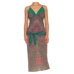 MORPHEW COLLECTION Teal 
Pink Silk Sagittarius Dress Made From Vintage Scarves