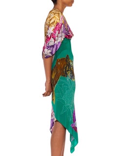 MORPHEW COLLECTION Teal & Purple Tropical Silk Two Scarf Dress