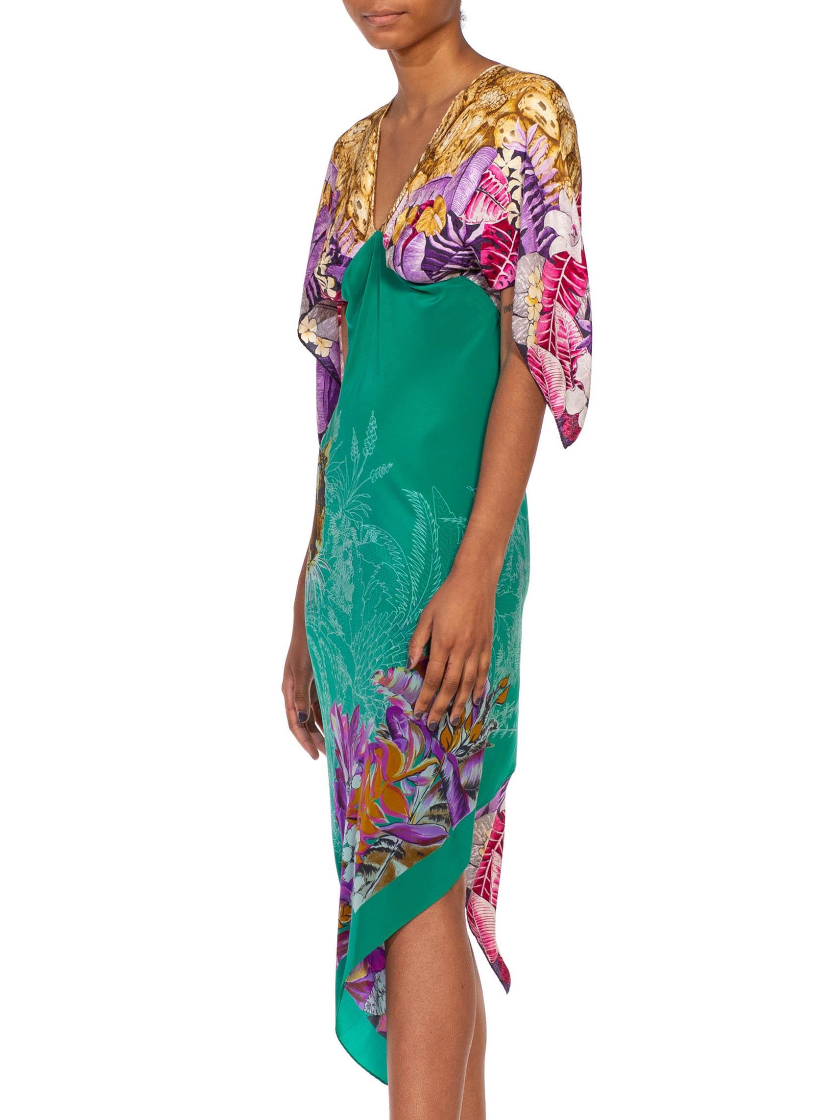 Women's MORPHEW COLLECTION Teal & Purple Tropical Silk Two Scarf Dress