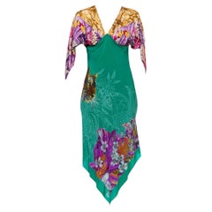 MORPHEW COLLECTION Teal & Purple Tropical Silk Two Scarf Dress