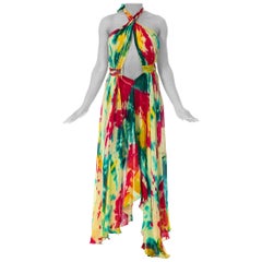 MORPHEW COLLECTION Tie Dyed Silk Chiffon Backless Halter Maxi Dress