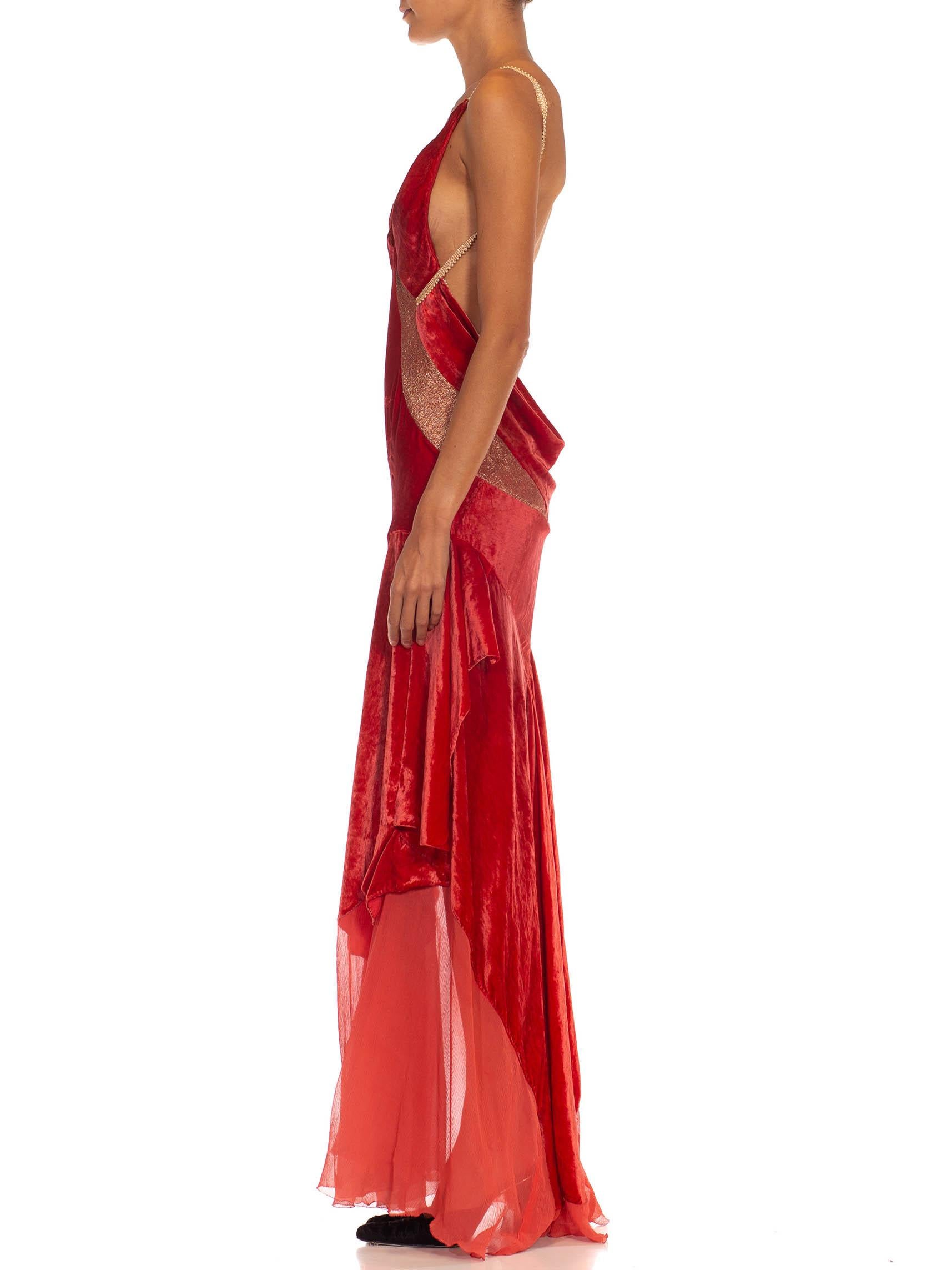 MORPHEW COLLECTION Tomato Red & Gold Antique 1920'S Silk Velvet Backless Gown
MORPHEW COLLECTION is made entirely by hand in our NYC Ateliér of rare antique materials sourced from around the globe. Our sustainable vintage materials represent over a