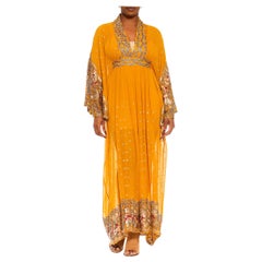 Morphew Collection Turmeric, Blue & Red Sequined Silk Kaftan Made From Vintage