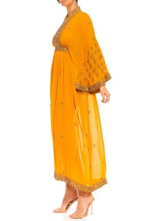 Morphew Collection Turmeric Orange & Gold Silk Beaded Kaftan Made From Vintage