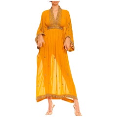 Morphew Collection Turmeric Orange & Gold Silk Beaded Kaftan Made From Vintage