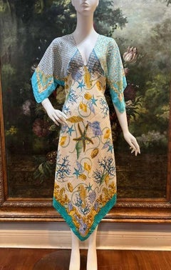 MORPHEW COLLECTION Turquoise & Gold Silk Renato Balestra Nautical Print 2 Scarf