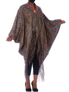 MORPHEW COLLECTION Victorian Silk Jaquard Paisley Cocoon With Hand Knotted Frin