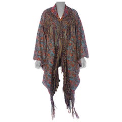 MORPHEW COLLECTION Victorian Silk Jaquard Paisley Cocoon With Hand Knotted Frin