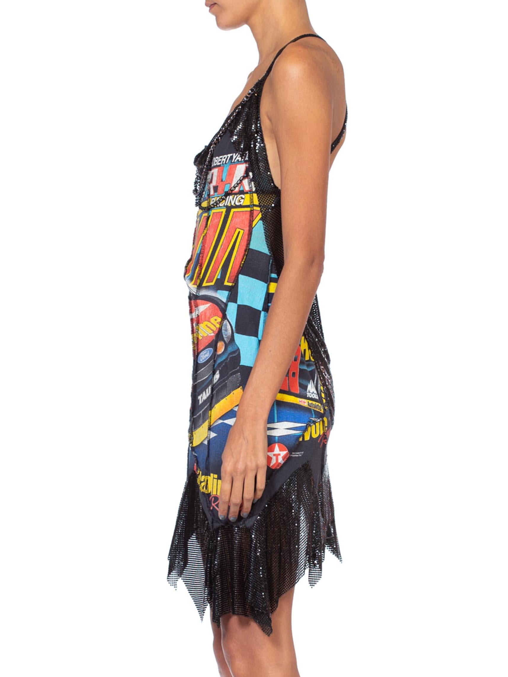 Beige Morphew Collection Vintage 90's Nascar Metal Mesh T-Shirt Dress With Chains