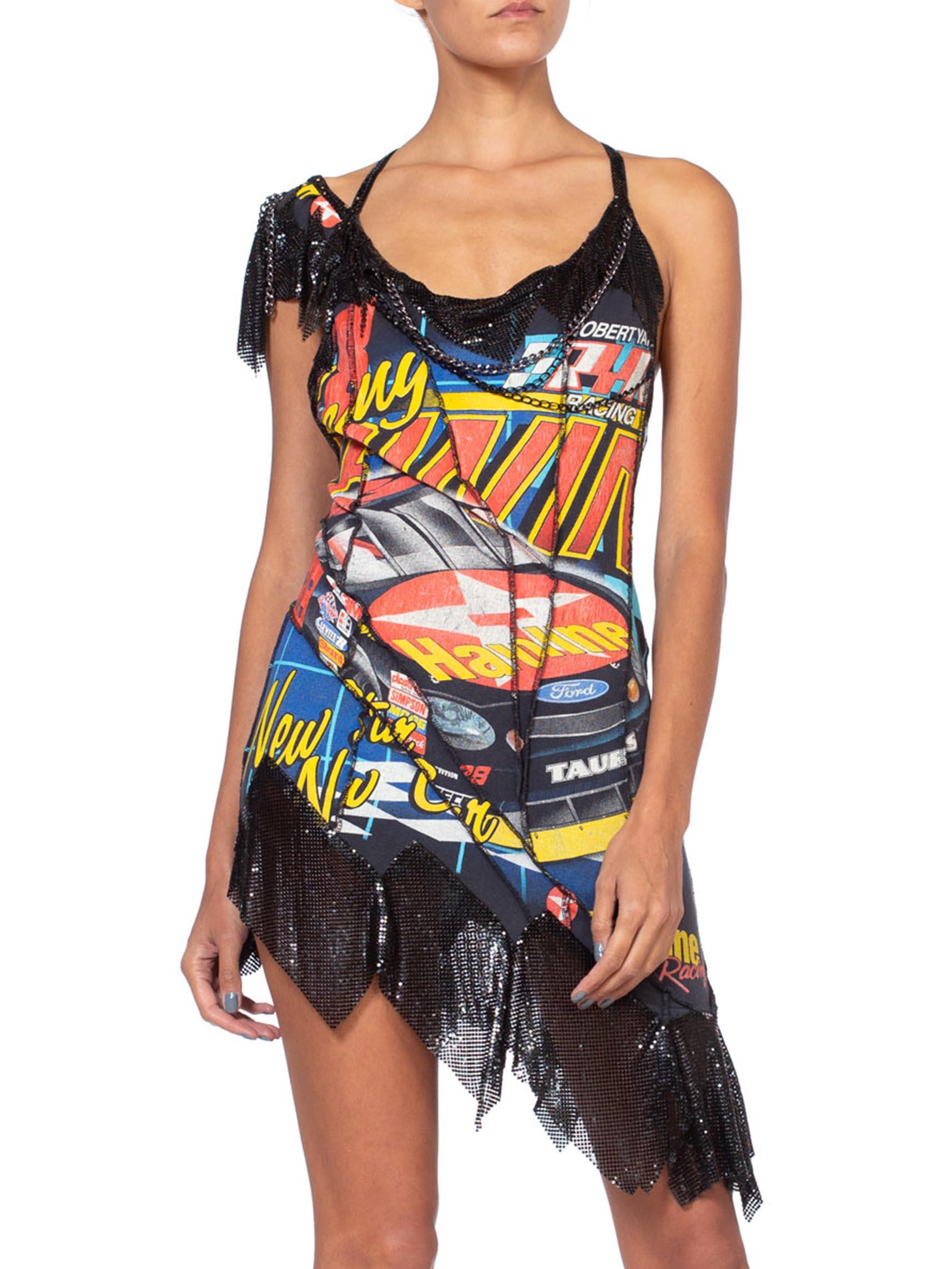 Morphew Collection Vintage 90's Nascar Metal Mesh T-Shirt Dress With Chains In Excellent Condition In New York, NY