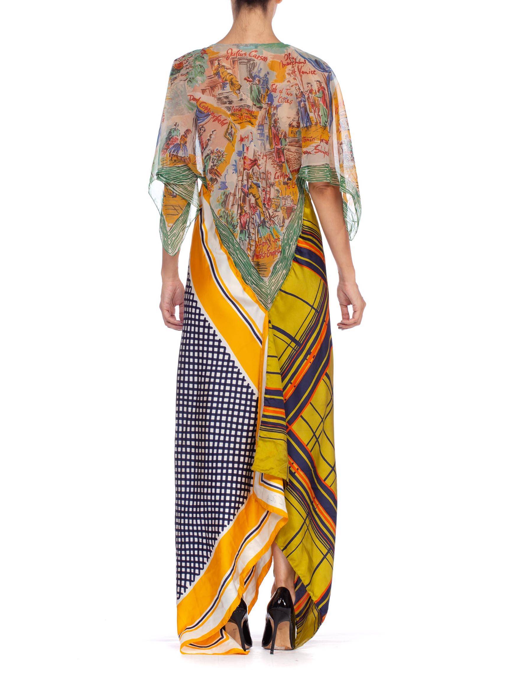 MORPHEW COLLECTION Yellow & Blue Scenic Geo Print Bias Cut Kaftan Dress Made Fr 5
