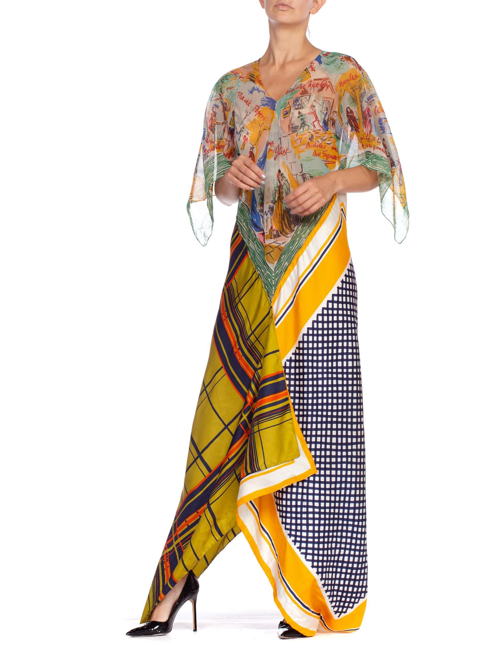 Women's MORPHEW COLLECTION Yellow & Blue Scenic Geo Print Bias Cut Kaftan Dress Made Fr