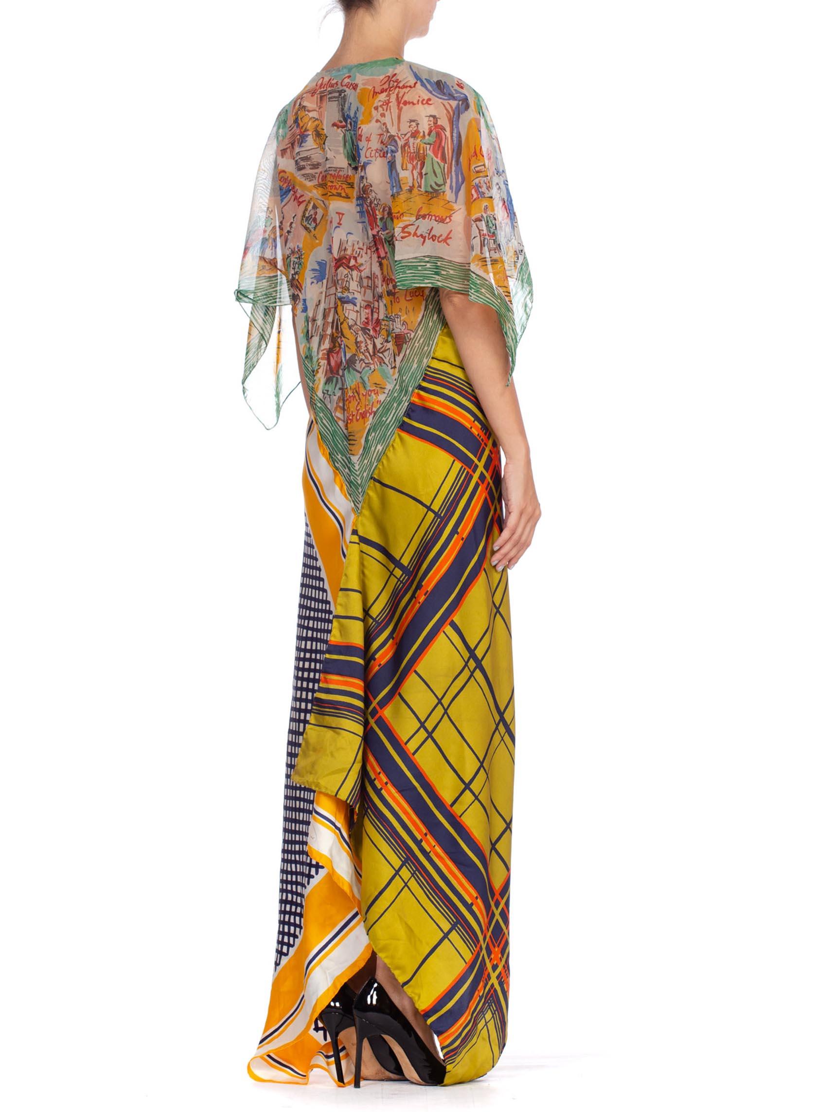 MORPHEW COLLECTION Yellow & Blue Scenic Geo Print Bias Cut Kaftan Dress Made Fr 1