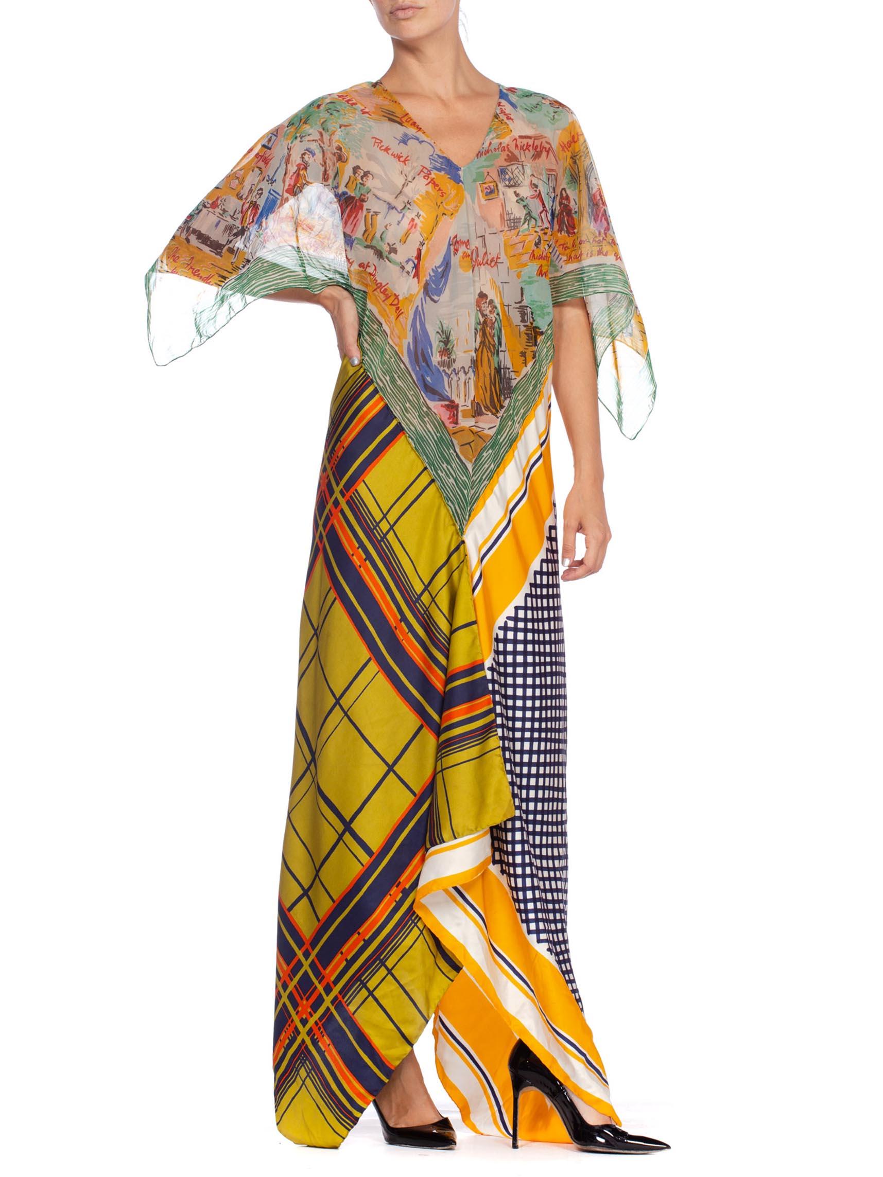 MORPHEW COLLECTION Yellow & Blue Scenic Geo Print Bias Cut Kaftan Dress Made Fr 2
