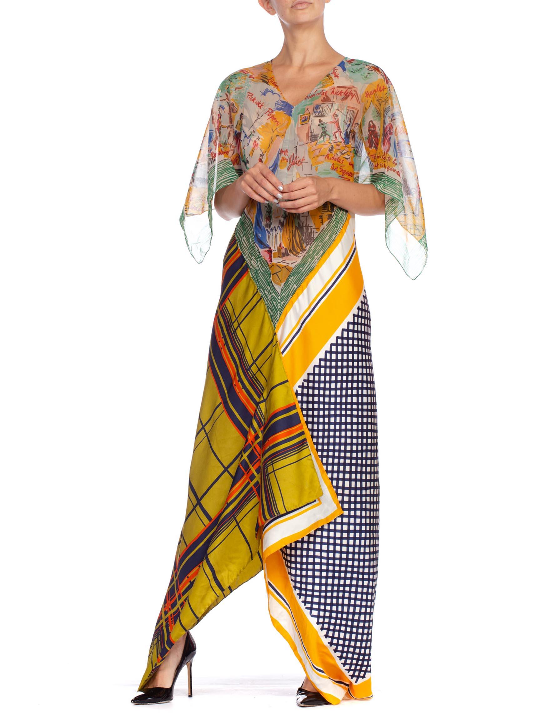 MORPHEW COLLECTION Yellow & Blue Scenic Geo Print Bias Cut Kaftan Dress Made Fr 3