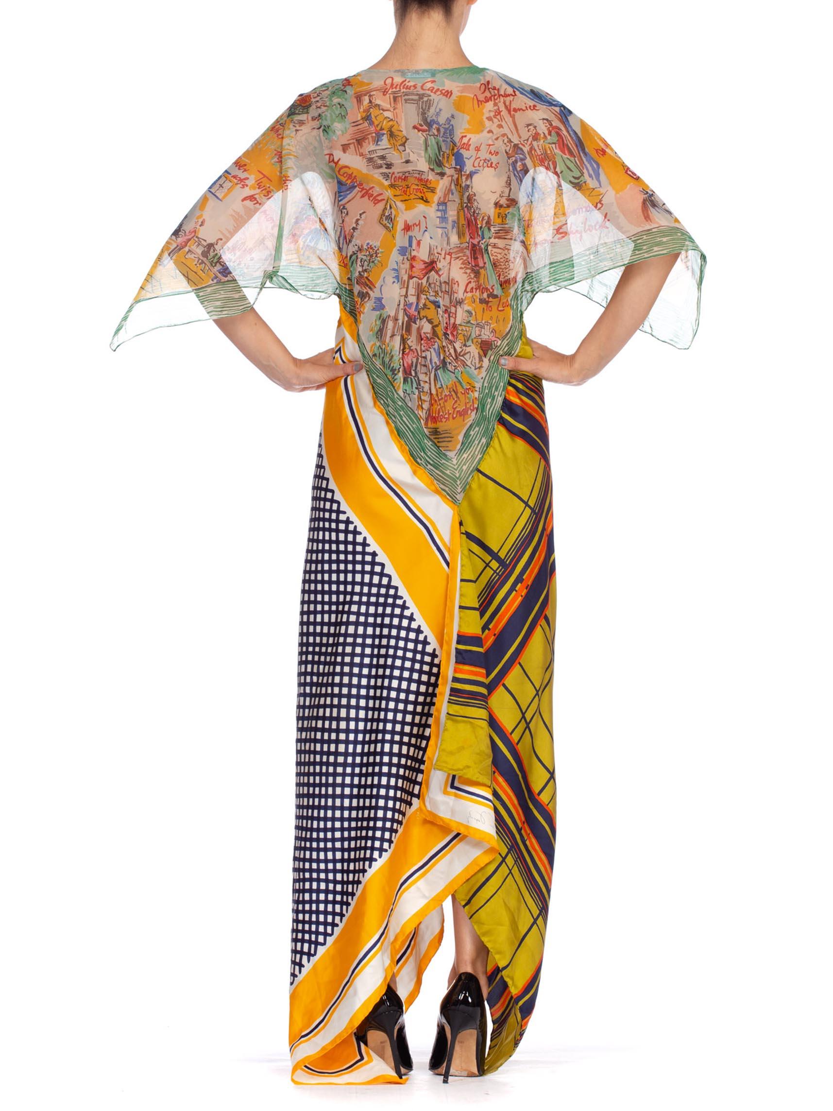 MORPHEW COLLECTION Yellow & Blue Scenic Geo Print Bias Cut Kaftan Dress Made Fr 4